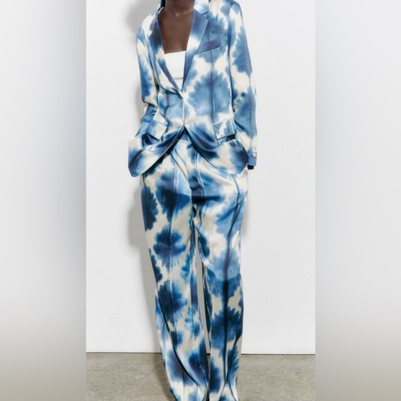 NWT Zara Tie-Dyed Print Wide High Rise Leg Pants Trousers S - Picture 5 of 16